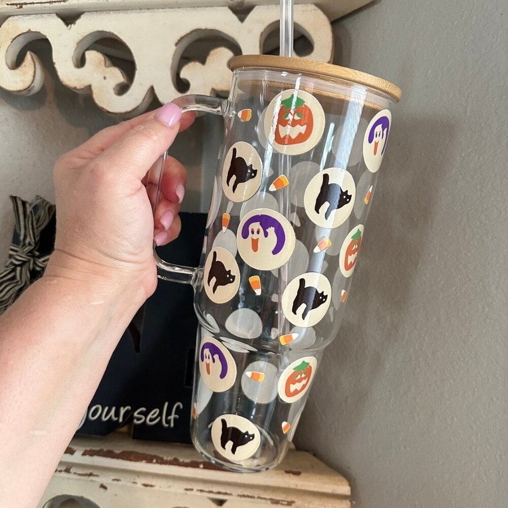 40oz Glass Tumbler, Halloween Sugar Cookie Glass Tumbler, Halloween 40oz Tumbler